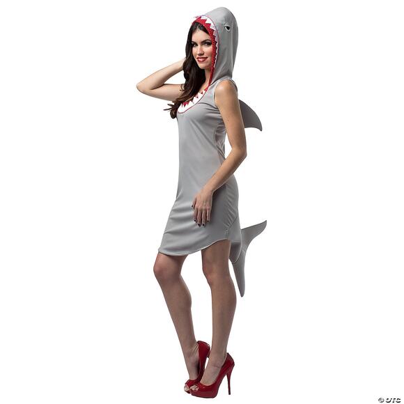 WOMENS SHARK HOODED SLEEVELESS DRESS HALLOWEEN COSTUME GC7608 - Picture 3 of 3